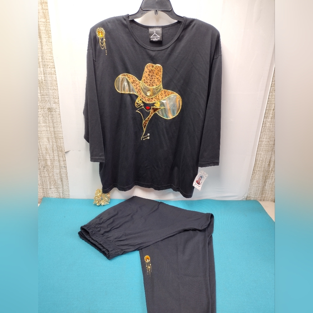 VTG Shopping With Anthony Women's Stretch Pants & Shirt Set Black - Size 2X - 3X